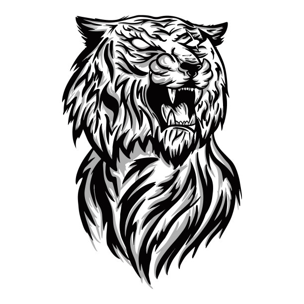 黑白虎头冲锋图手绘图片下载