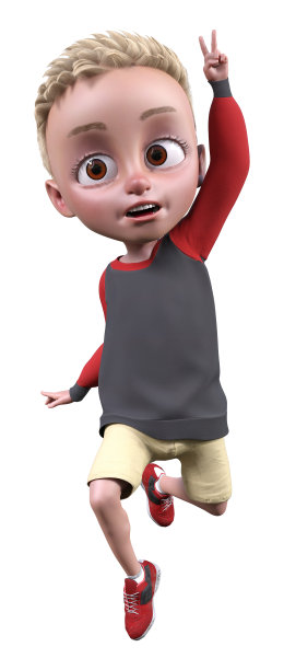 3D插图卡通男孩在白色图片下载