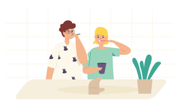 刷牙的孩子，兄弟姐妹的家庭人物用牙刷和牙膏牙科卫生程序，常规图片下载