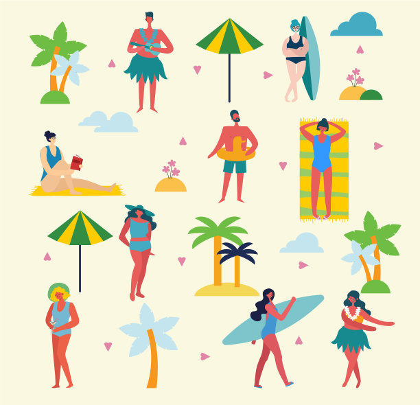 设置不同的夏季人物和图标图片下载