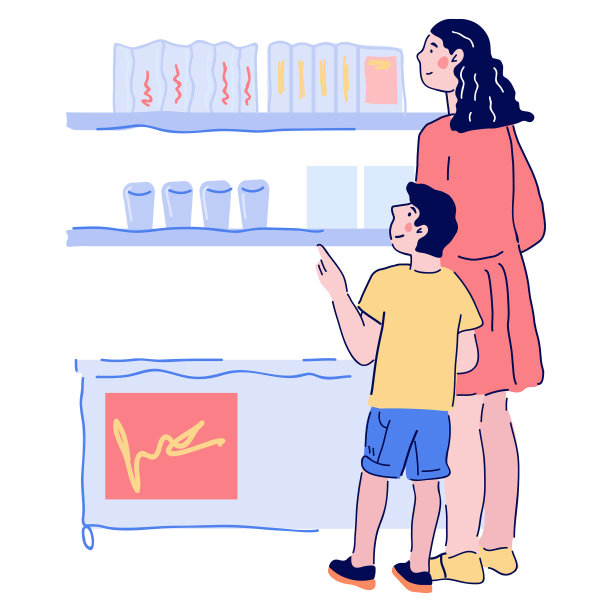 母亲和儿子在超市购物卡通图片下载