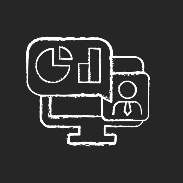 在线业务演示粉笔白色图标在黑暗的背景图片下载