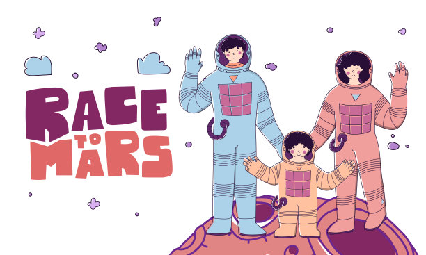 卡通风格的家庭空间旅行。背景星系。矢量插图，卡通集。图片下载