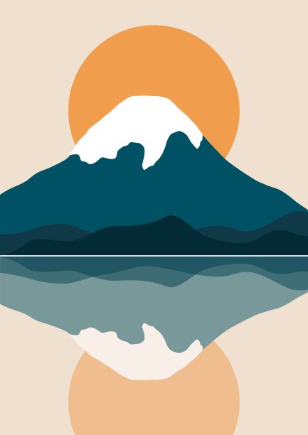 抽象景观山海报。现代波西米亚当代自然背景，极简主义墙面装饰。矢量艺术打印图片下载