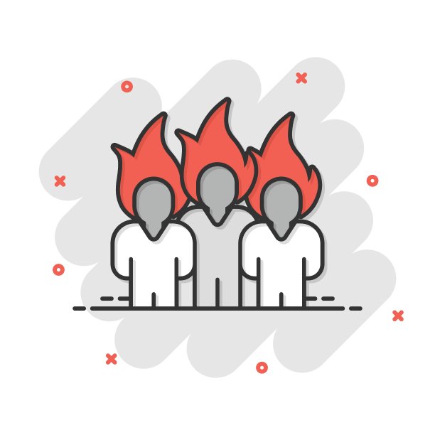 有漫画风格的火焰头图标的人。强调表达卡通矢量插图在白色孤立的背景。健康问题飞溅效应经营理念。图片下载