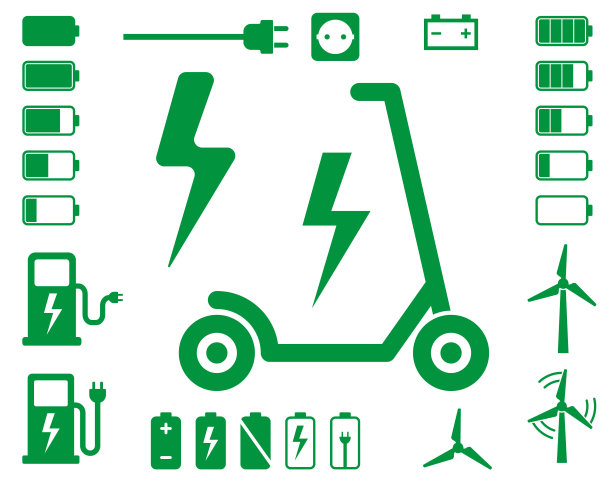 电动滑板车图标符号形状。E踢自行车标志标志形状象形。矢量插图形象。孤立在白色背景上。图片下载