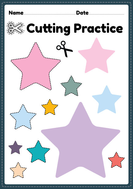 为学龄前儿童在可打印的纸张上用剪刀剪纸，以提高运动技能，协调和发展小肌肉为幼儿园儿童。图片下载