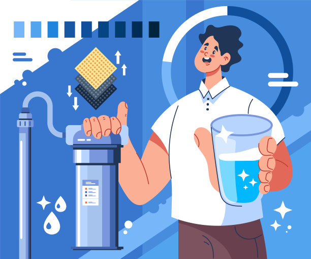 喝干净的水的人的性格。矢量平面卡通设计插图图片下载