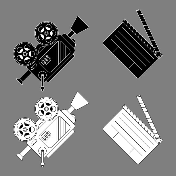胶片相机和拍手黑白轮廓图片下载