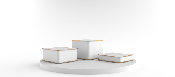 3D渲染的方形白色基座，平台显示产品在白色地板上。底座可用于商业广告，白底隔离，产品展示，插图。图片下载