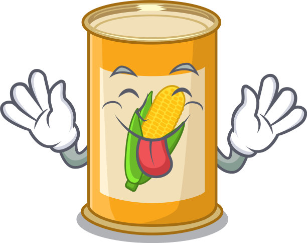 滑稽的玉米罐头卡通设计与舌头伸出脸图片下载