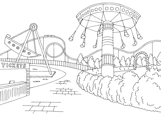 游乐园景观图形黑白草图插图矢量图片下载