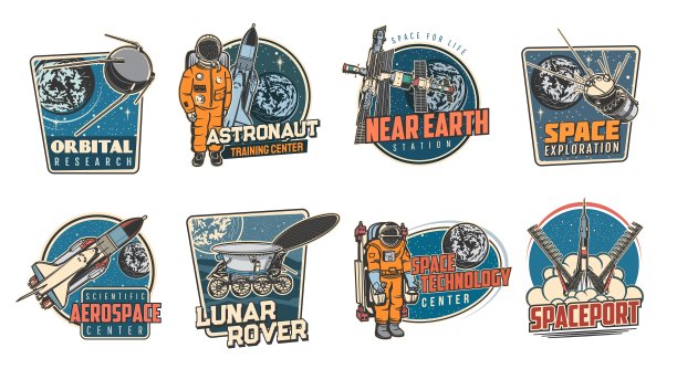 星系和太空探索的图标，矢量标志图片下载