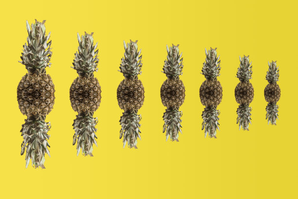 菠萝糖果，从大到小在时尚柔和的黄色背景图片下载