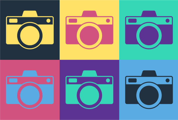 波普艺术摄影相机图标孤立在颜色上图片下载