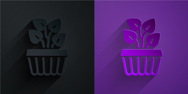 室内切纸植物常春藤在花盆中孤立图标图片下载