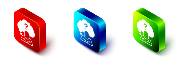 带有问号图标的等距人形头部图片下载