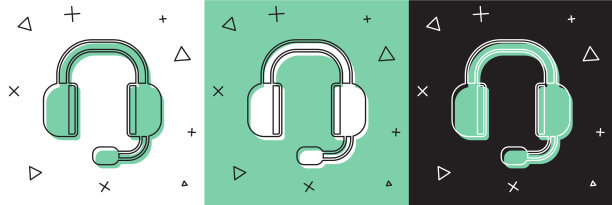 设置耳机图标隔离在白色和绿色图片下载