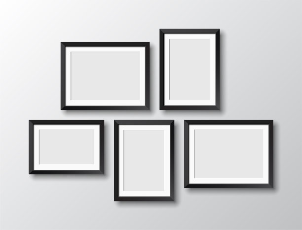 相框孤零零地挂在墙上。照片拼贴。空框架的设计。矢量插图。图片下载