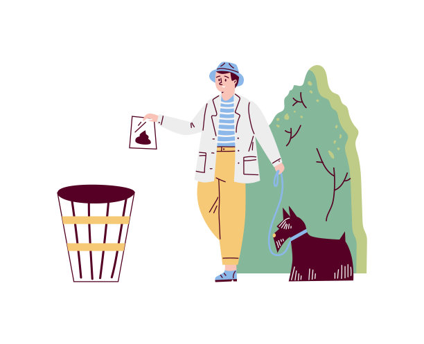 一名男子以扁平的卡通风格为他的宠物清理粪便图片下载