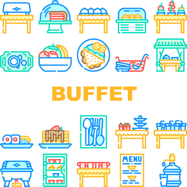 自助餐食物和饮料收集图标集图片下载