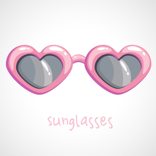 卡通粉色太阳镜孤立在白色。心形的。矢量插图。图片下载