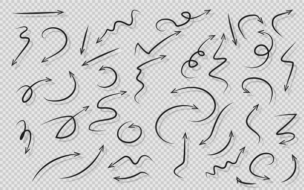 手绘带有阴影的黑色箭头图片下载