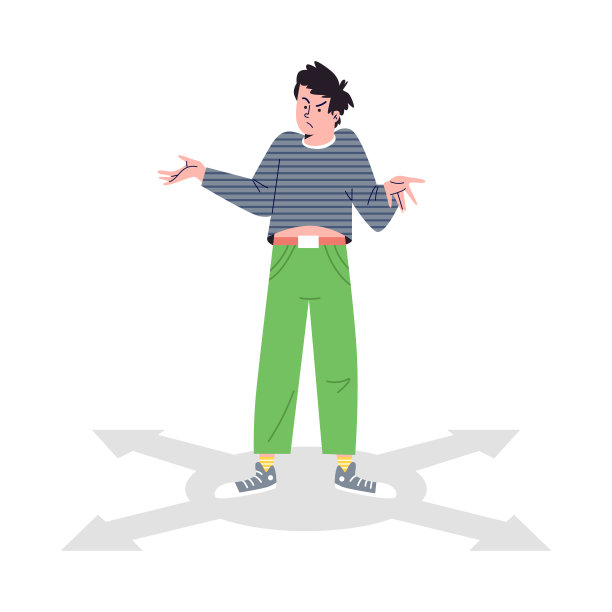 选择道路，男人站在十字路口的箭下，以平直的姿态做出决定图片下载