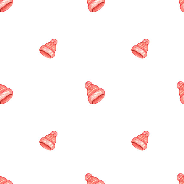 水彩图案，无缝纸，粉色帽子，冬季礼品包装纸。图片下载