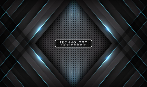 抽象3D黑色技术背景重叠层在黑暗的空间与蓝色光线效果装饰。现代设计模板元素风格的传单，横幅，封面，小册子，或着陆页图片下载