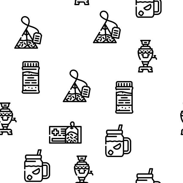 茶健康饮品矢量无缝模式图片下载