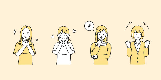 年轻女子的微笑和欢快的插画图片下载