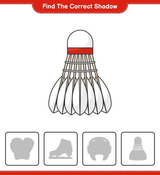 找到正确的阴影。找到并匹配正确的羽毛球影子。教育儿童游戏，可打印的工作表，矢量插图图片下载
