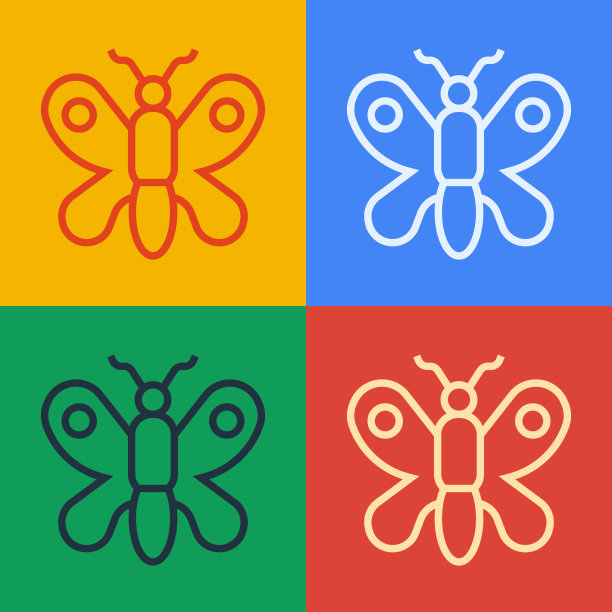 波普艺术线蝴蝶图标孤立的颜色图片下载