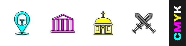 设置希腊头盔帕台农圣托里尼建筑图片下载