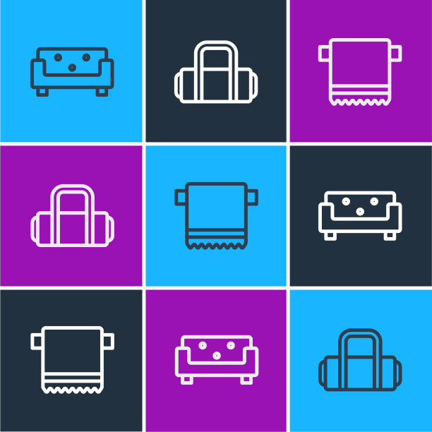 在衣架和行李箱图标上设置线条沙发毛巾图片下载