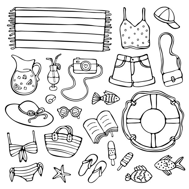 夏日涂鸦将黑色元素置于白色之上图片下载