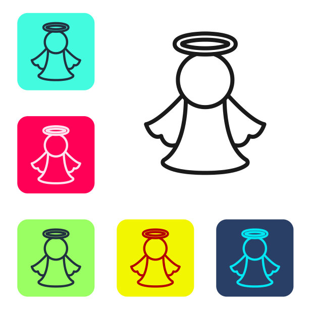 黑线天使图标孤立在白色背景上图片下载