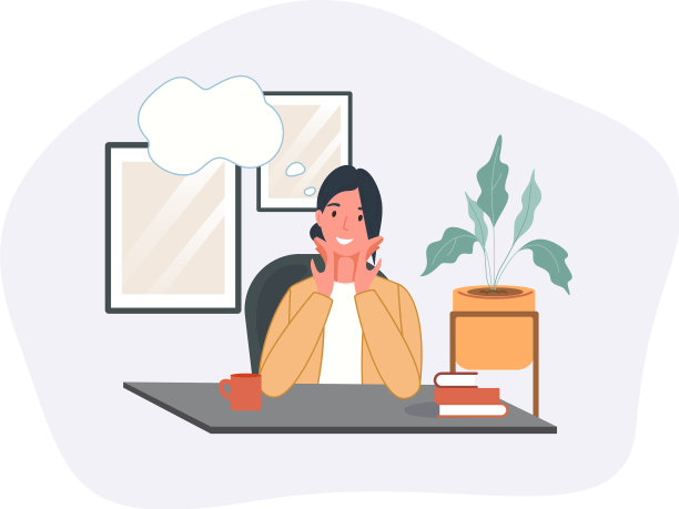 微笑着做梦的女人在家里工作孤立的图片下载