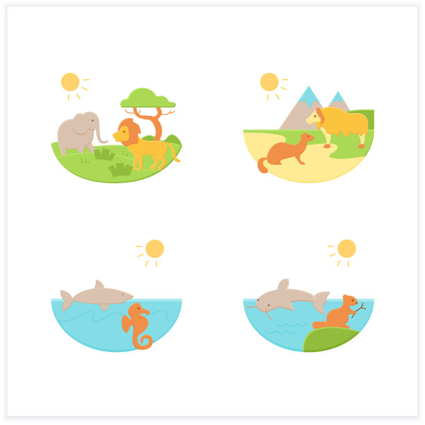 生物多样性平面图标集图片下载