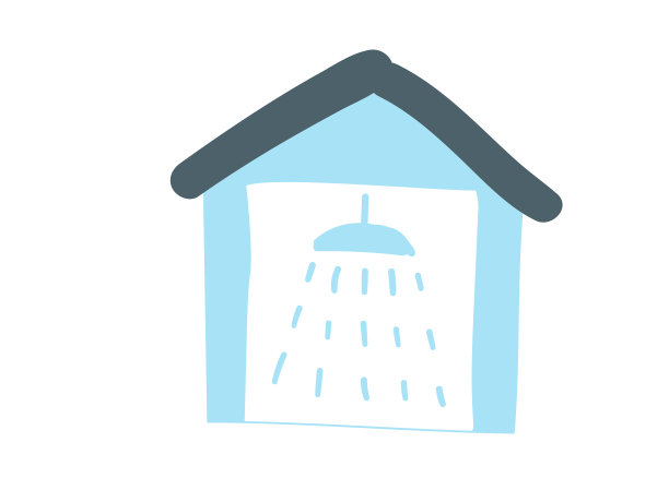 有淋浴标志和洗车标志的蓝色房子图片下载