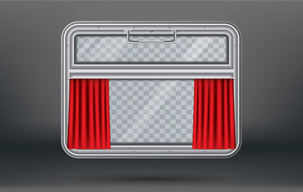 红色窗帘和复印空间的火车窗户图片下载