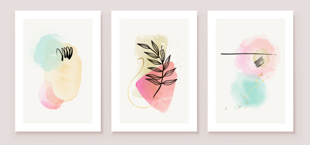 水青色和桃色抽象水彩构成图片下载