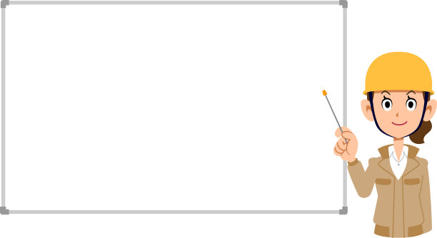 一个穿着米色工作服戴着头盔的女人用材料和一个指针和一个简单的白板来解释图片下载