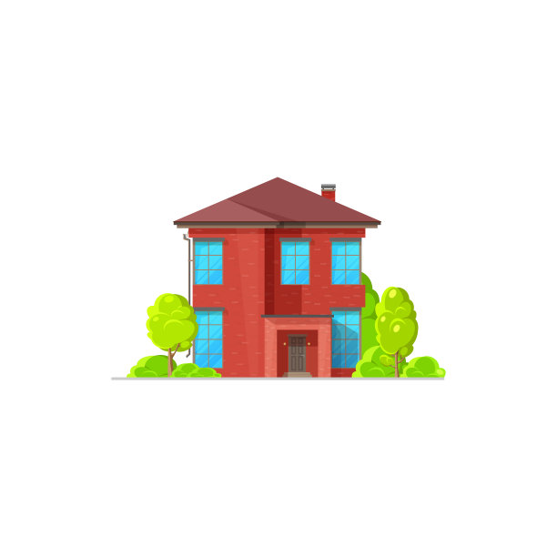 红色乡村住宅建筑外立面孤立图片下载