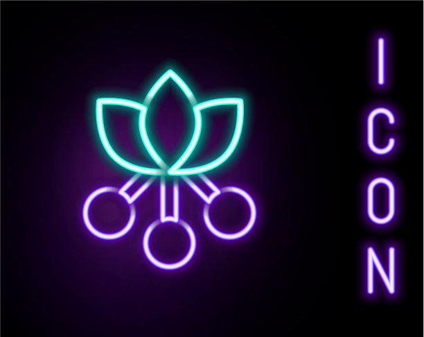 发光的霓虹线咖啡豆枝与叶图片下载