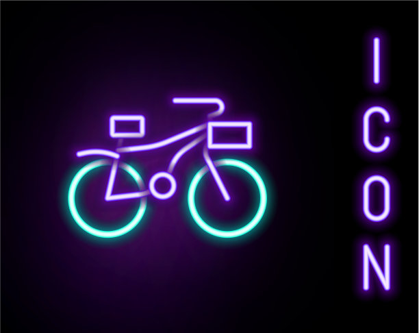 发光的霓虹灯线自行车图标孤立在黑色图片下载