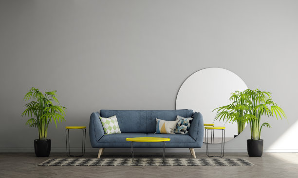 最小的客厅内部和模拟家具和白色墙壁纹理背景图片下载