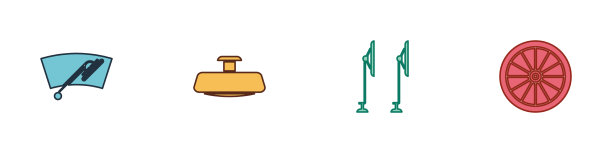 设置挡风玻璃刮水器、汽车后视镜和车轮图标图片下载