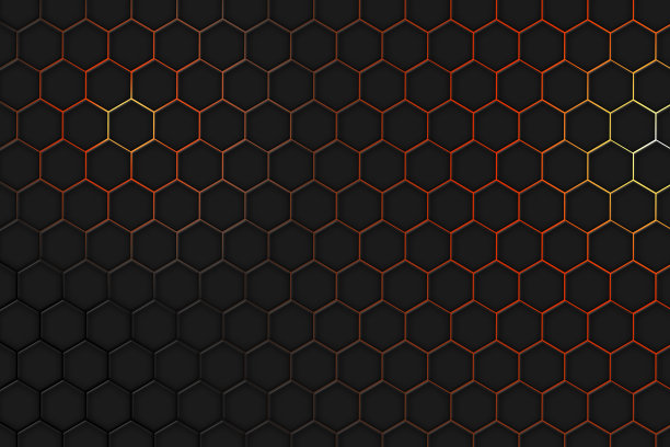 抽象背景，蜂窝状的黑色背景与橙色辉光。图片下载